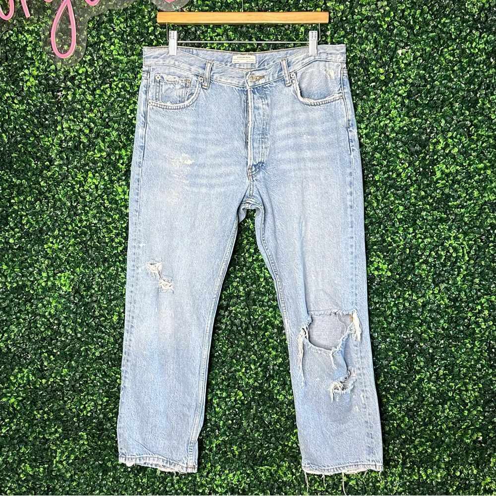 Zara Woman Distressed Ripped Denim 100% Cotton Jeans Sz 10